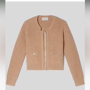 Everlane Cropped Zip Front Waffle Knit Cardigan in Light Tan